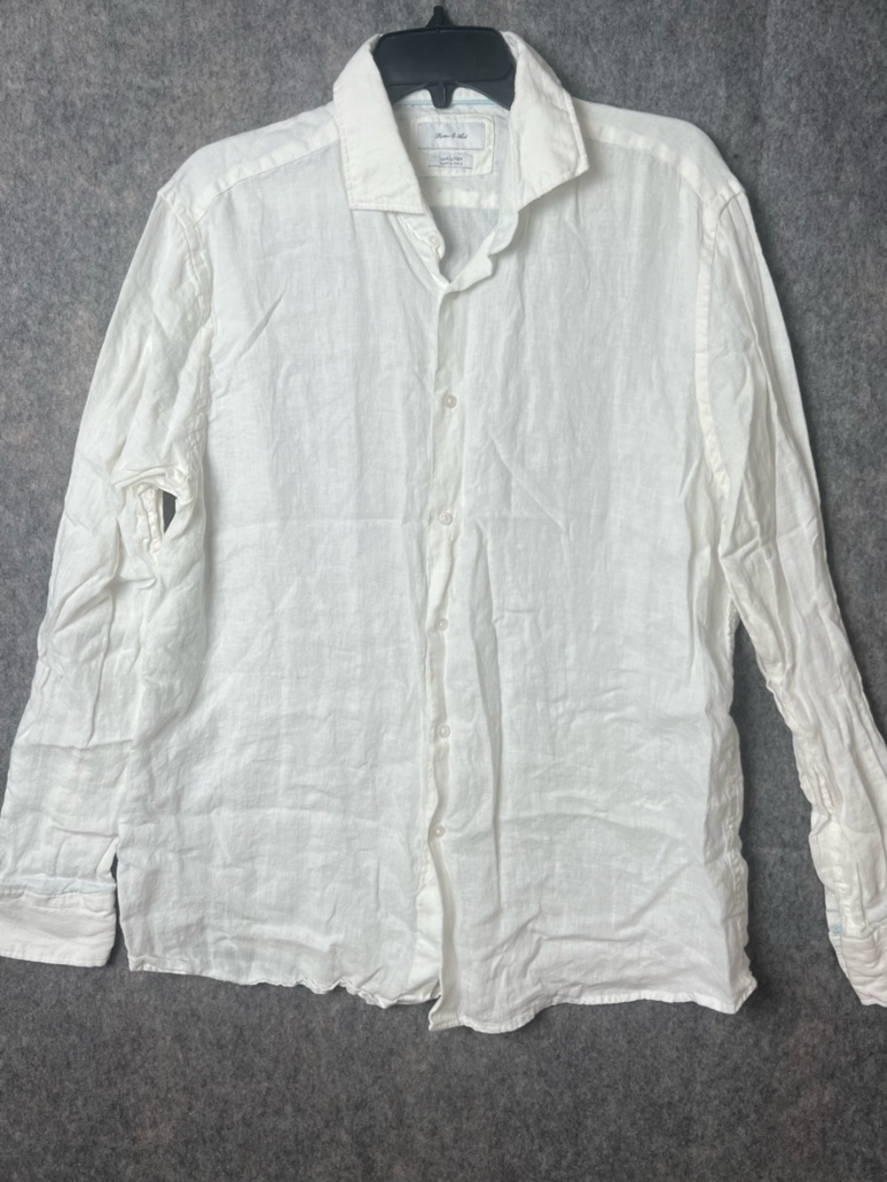 Porter & Ash Men's Large White 100% Linen Button-Up long sleeve Shirt